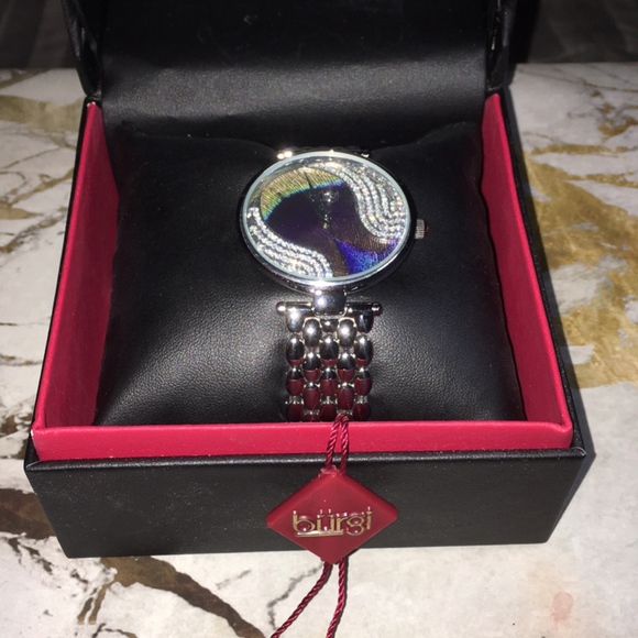 Silver Swarovski Crystal Peacock Feather Pattern - Picture 2 of 4